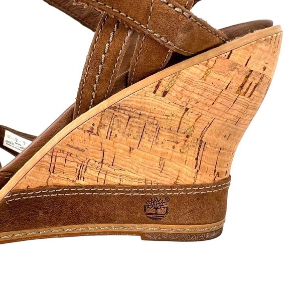 TIMBERLAND Maeslin Buckle Leather Cork Heel Wedge Sandal Womens Size 9 - Picture 7 of 16